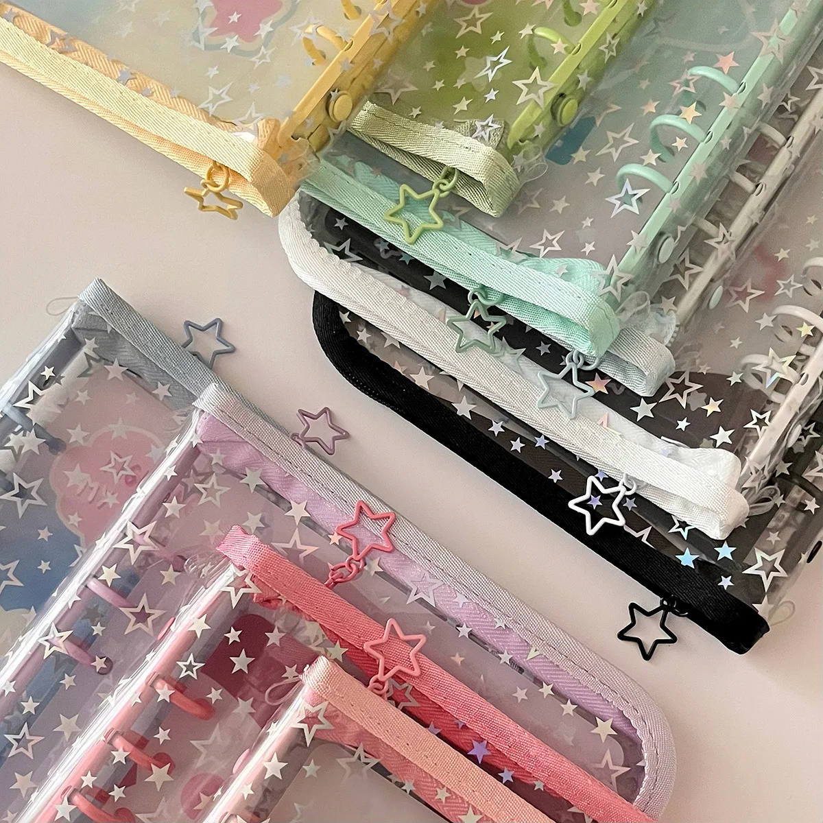 A5 Star Transparent Cover Binder Photocard Holder Idol Kpop Photo Album Photo Collect Book Zipper Bag Storage School Stationery