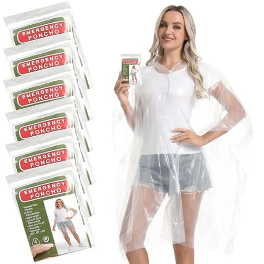

4/6/12 Pack Disposable Rain Ponchos for Adults - Emergency Rain Poncho for Camping Hiking Travelling