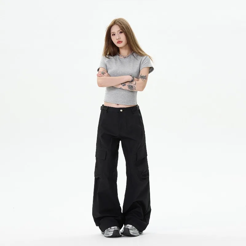 OR FL Retro Simplicity Curved Knife American Style Women's Cargo Trousers Trendy Brand High Street Baggy Deconstruction Pants