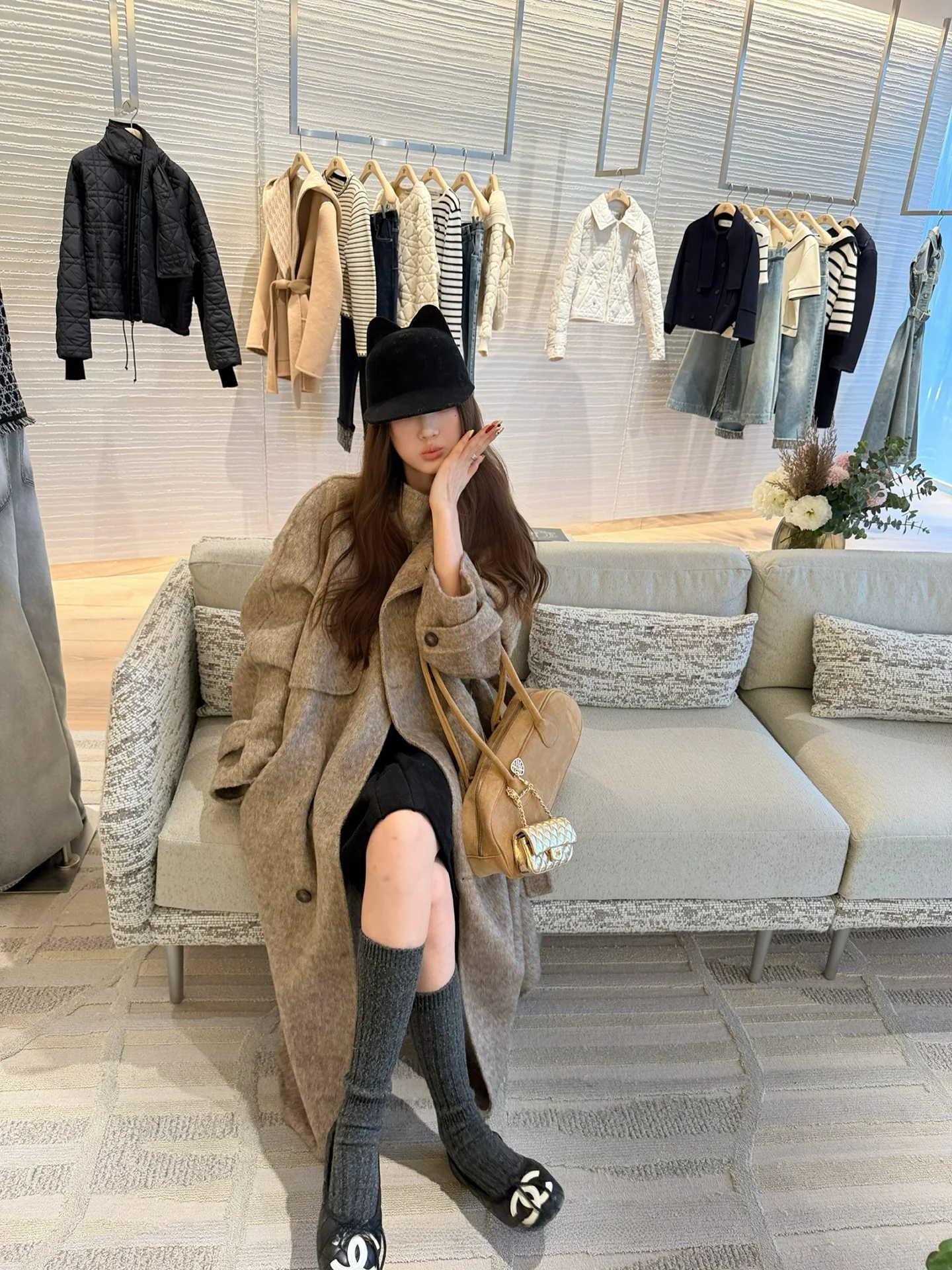 

Aaaaxbbb Oat Milk Froth Korean Sle Woolen Double-sided Coat Long Double-breasted Autumn Winter Outerwear Women's Faion