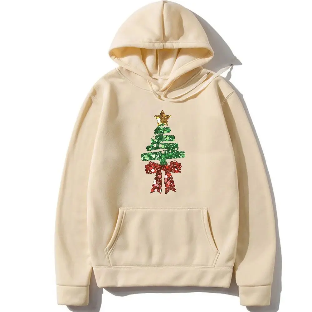 Christmas Tree Sequins Graphic Hooded Sweatshirt for Women Cute Holiday Y2k Casual Pullover Long Sleeve Autumn Winter Warm Tops