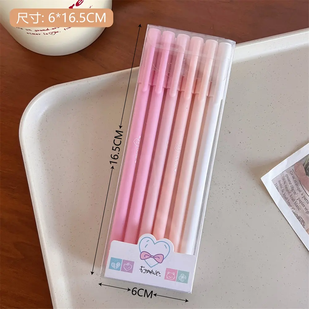 6Pcs/set Korean Ins Cute Gradient Color Gel Pen 0.5mm Black Ink Student Exam Homework Pen Kawaii Girl Stationery School Supplies