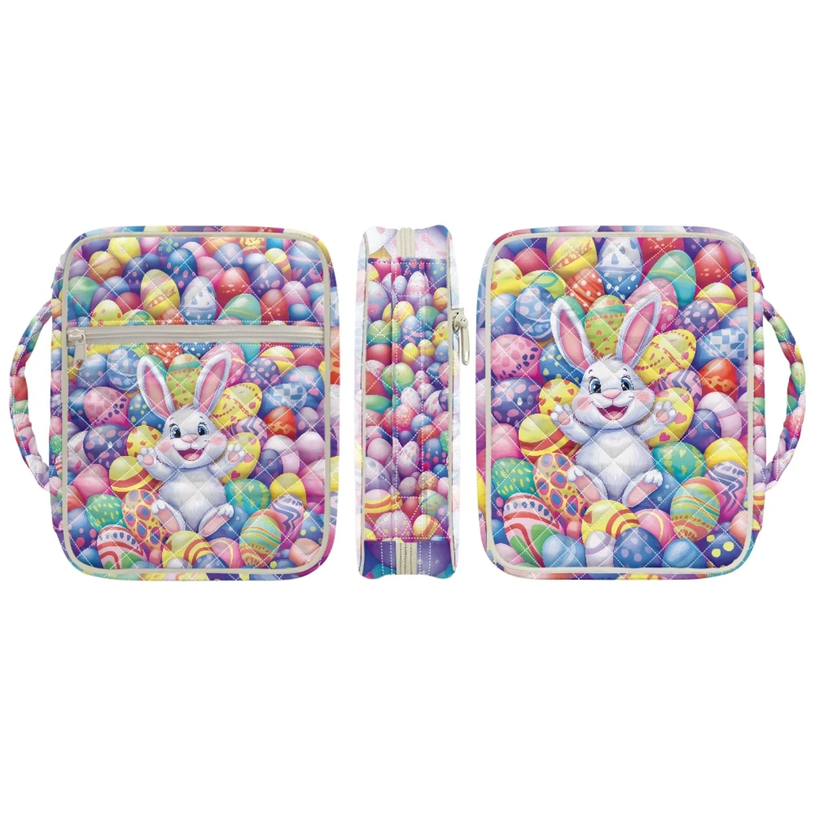 Coloranimal Easter Bunny Eggs 2026 Collection Scripture Book Cover Bag Stretch Polyester Handle Bible Cover Carrier for Mother