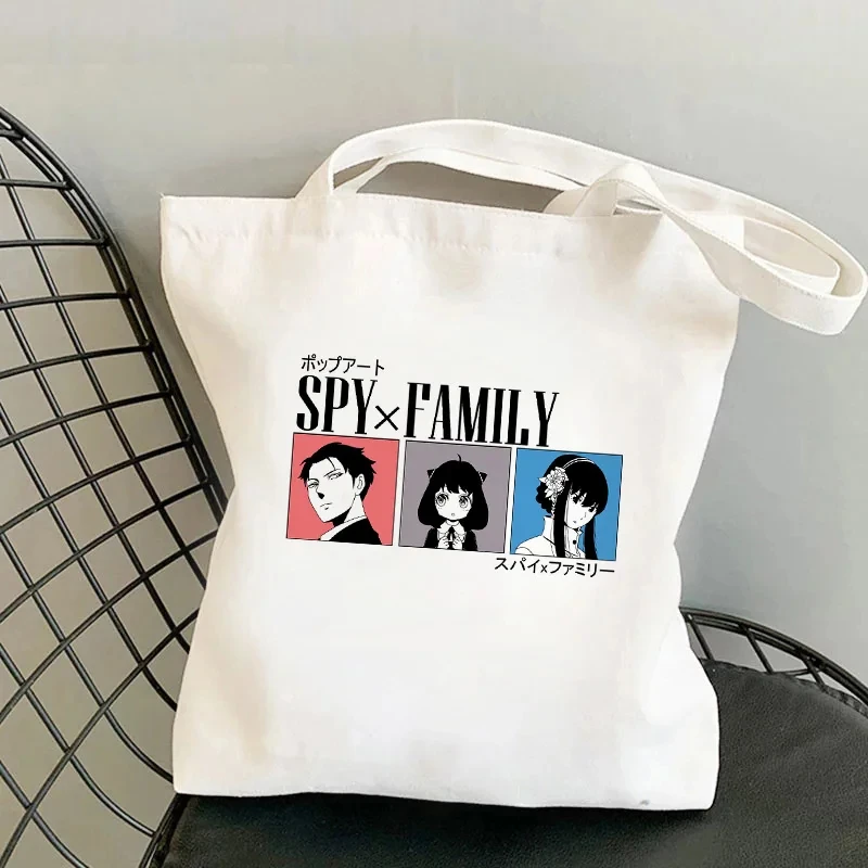 SPYFAMILY Anya borsa per la spesa da donna stampata Anime giapponese borsa Harajuku da donna in tela di cartone animato borsa di grande capacità