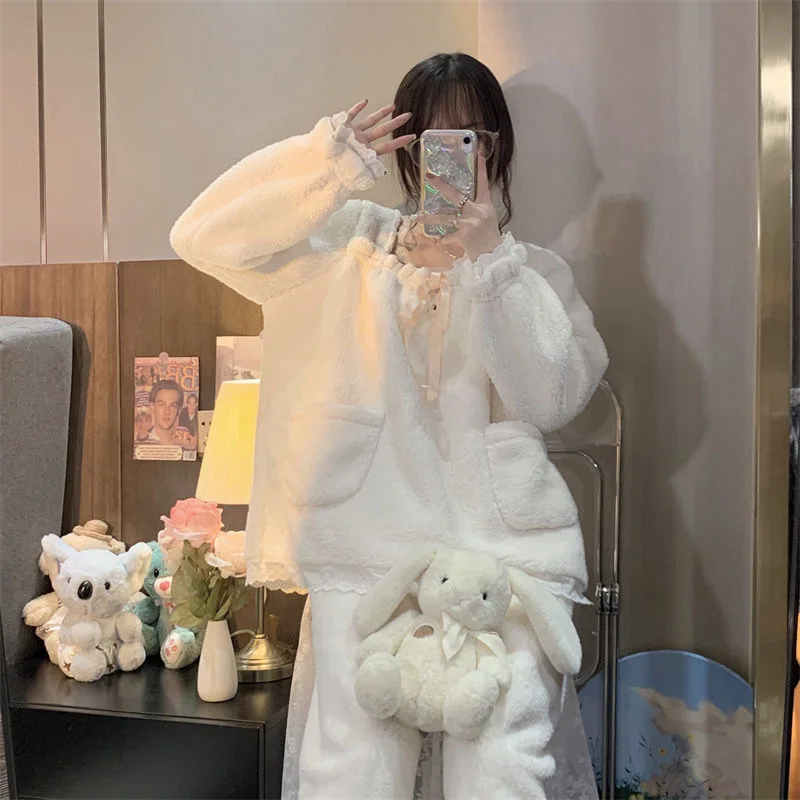 

Women's Home Clothes Bajama Women Winter Woman Pajamas Fleece-lined Set Flannel Pajamas for Heat Ensembles Pyjama Femme Ensemble