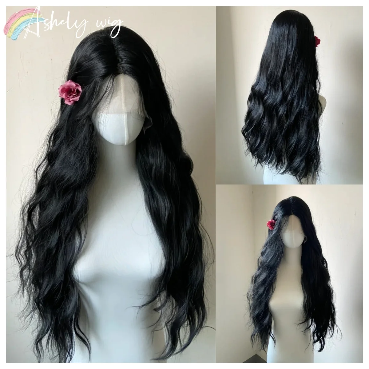 

Ashely Black Wig for Women 26inch Body Wave Hair Wigs 13x4 HD Lace Front Wig Lolita Headband Wigs High Temperature Fibers