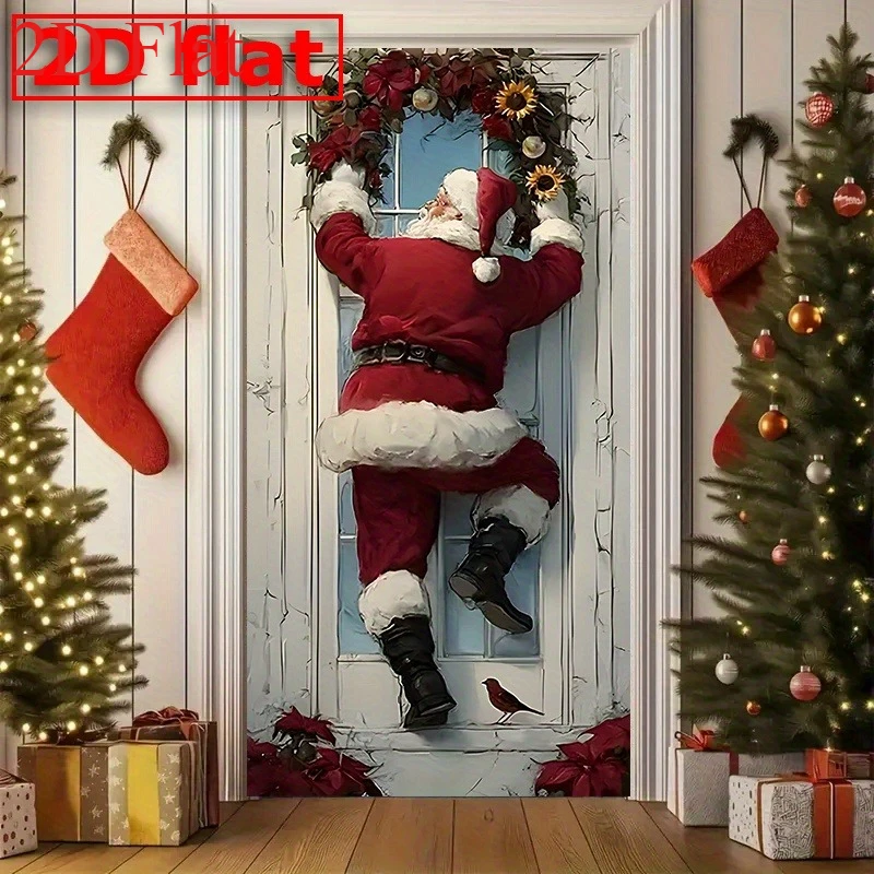 2D flach, 2D-Türbanner, 2D flaches Weihnachtsmann-Türbanner mit 4-seitig hängendem Design – Weihnachtsmann-Hintergrundstoff aus Polyester