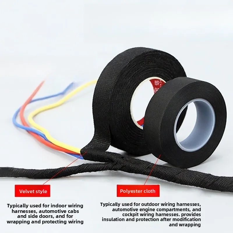 9mm*15m Auto Wiring Harness Flannel Tape, High Temp Resistant, Hand-Tearable, Silent, Wear Resistant & Anti-static Tape