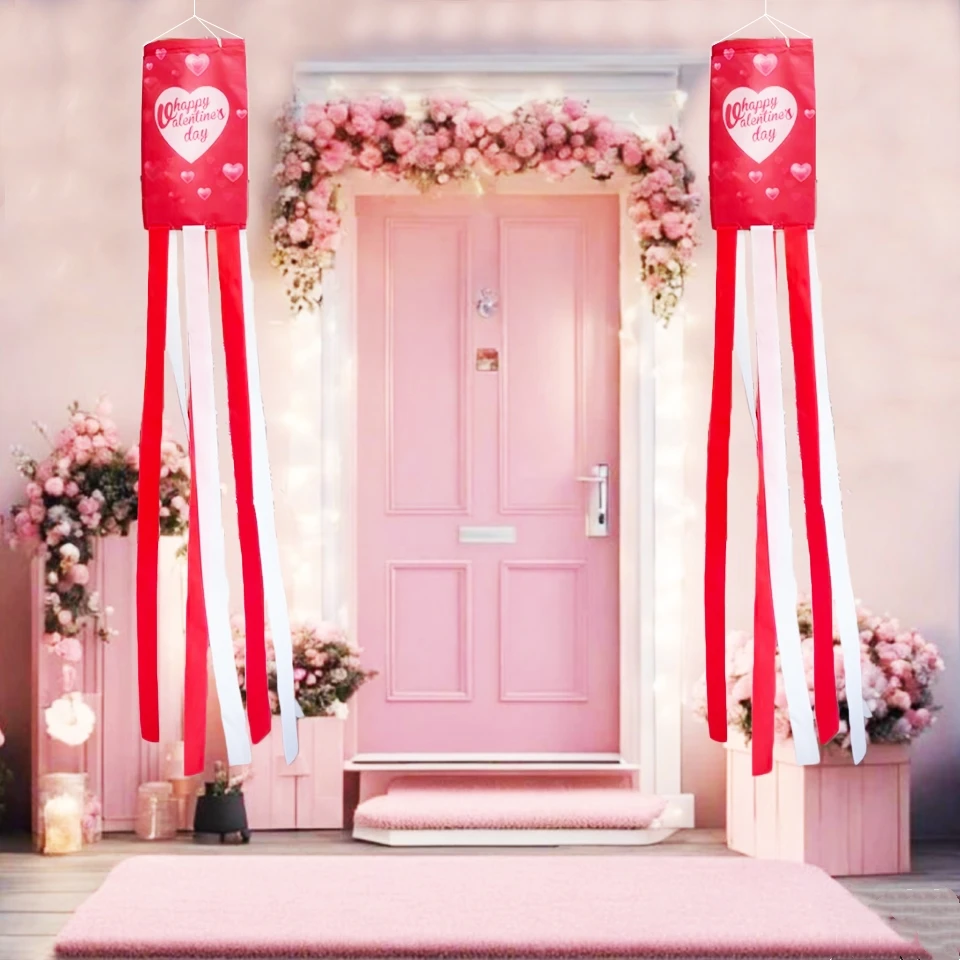 Valentine Outdoor Windsock, Happy Valentine's Day Party Celebration Garden Decoration, Red Color Happy Home Celebration