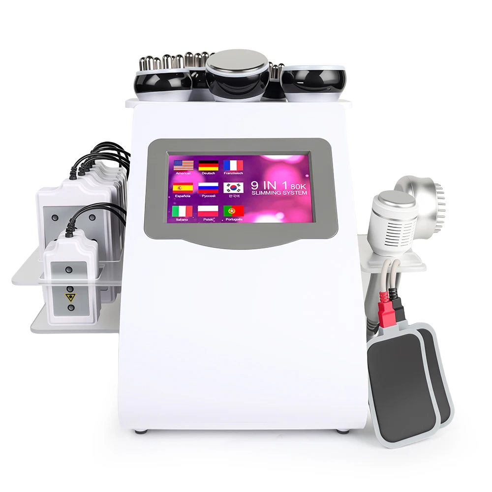 80K 9 in 1 Ultrasonic Cavitation RF Beauty Machine Multipolar Body Contouring Device Skin Firming Smoothing Personal Equipment