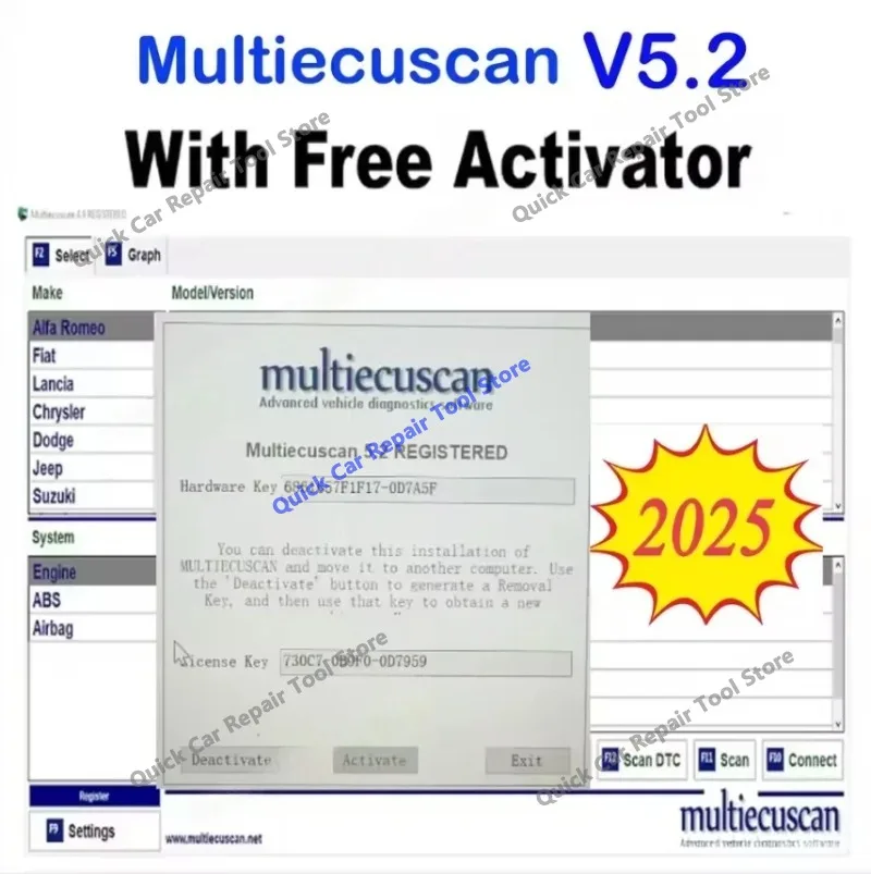 2026 Hot Multiecuscan V5.2 for Fiat/Chrysler/Dodge/Jeep/Suzuki Scanner Software Work for ELM327 Flat Adapter Registered Unlimite
