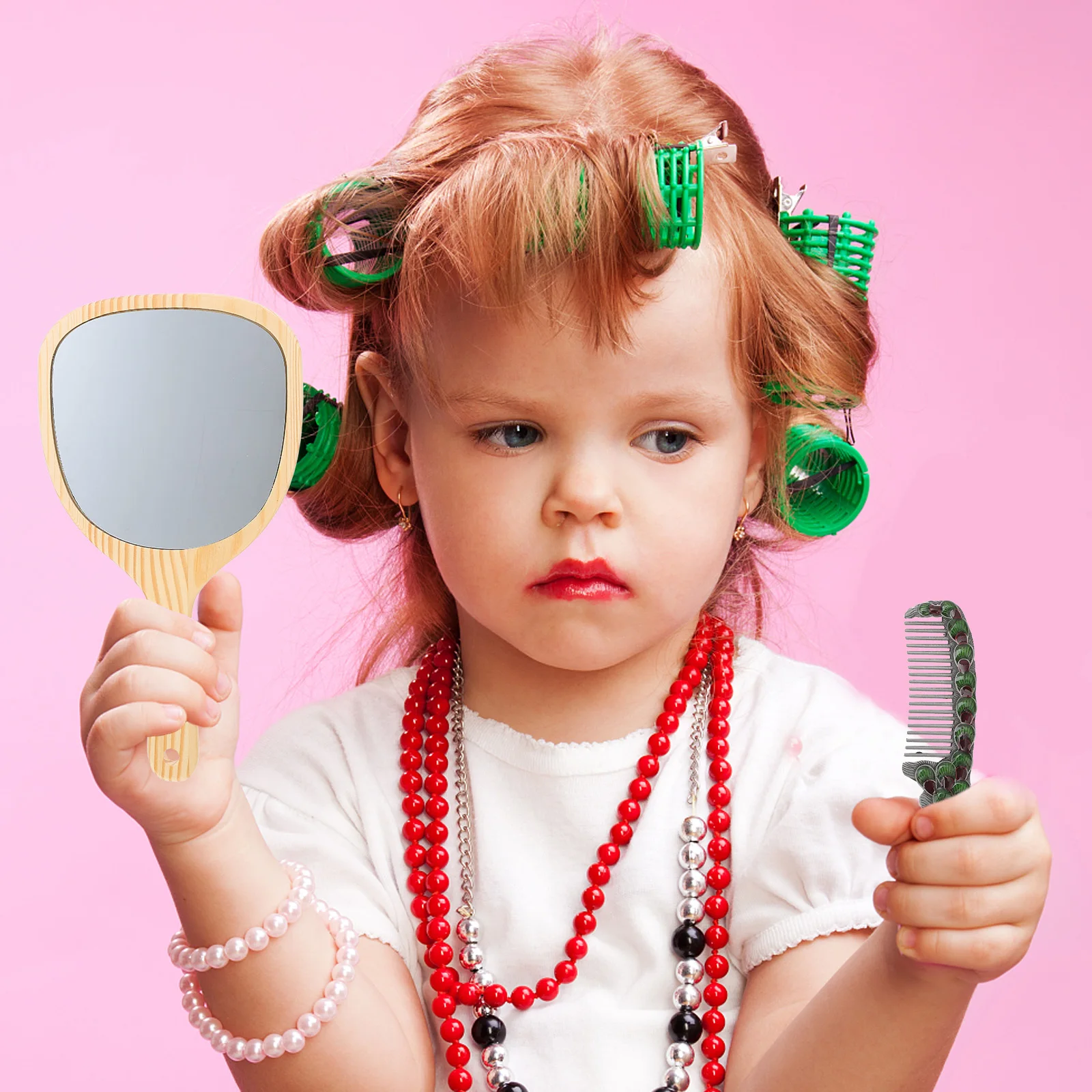 

Portable Wood Handle Makeup Mirror Compact Handheld Mirror for Travel Women Vanity Beauty Tool Tool