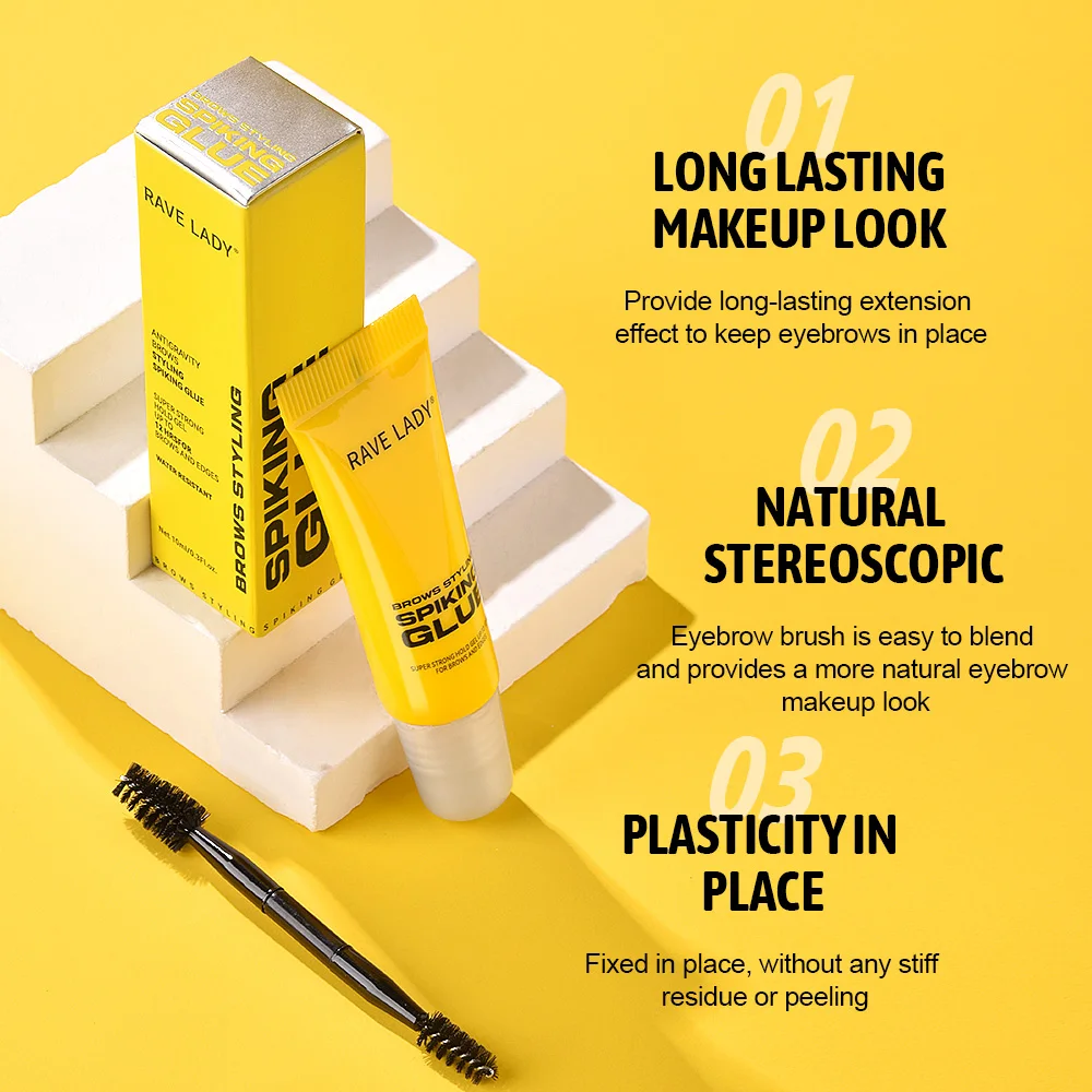 レイブレディ 3個入り 眉スタイリング スパイクグルー 防水 長持ちメイク 無色 即乾 眉毛用 ダブルブラシ付き