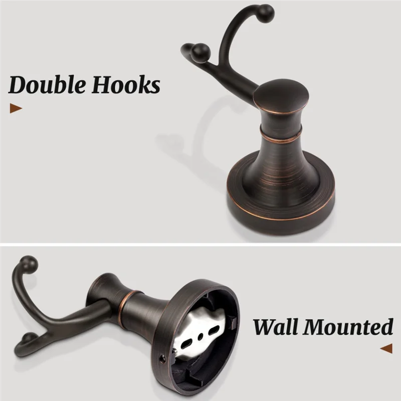 PORK-Bronze Towel Hooks, Bathroom Robe Hook Oil Rubbed, Heavy Duty Double Towel Hooks Bath Farmhouse Coat Clothes Hook
