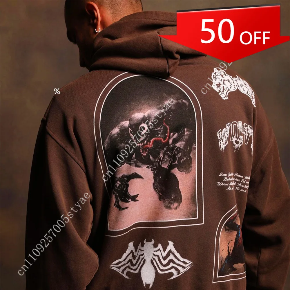 

DARC "Wolf Head" x Marvel Venom Collab: Men's Winter Thickened, Fleece-Lined Athletic Hoodie & Gym Top