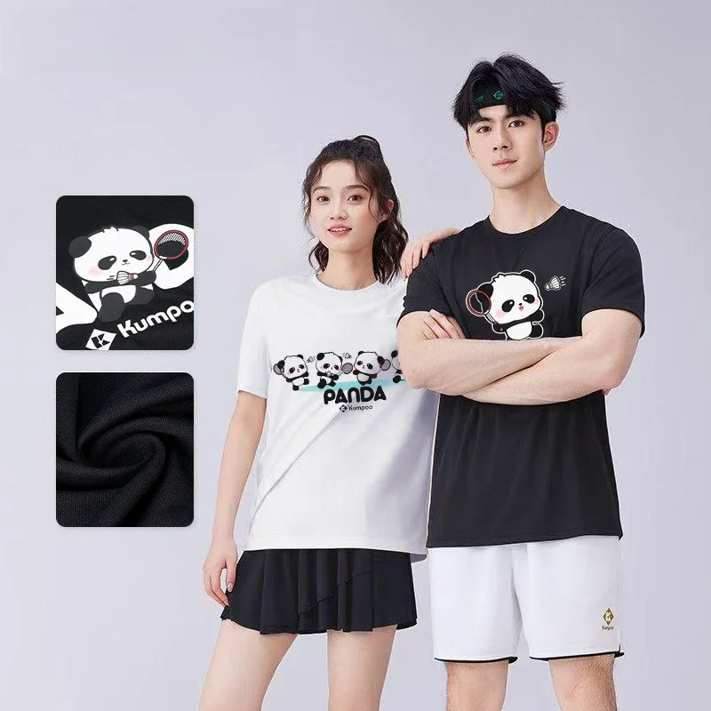 Quick Dry Badminton Uniform Loose Fit Panda Short Sleeve T-Shirt round Neck Unisex Sportswear Couples Matching Top