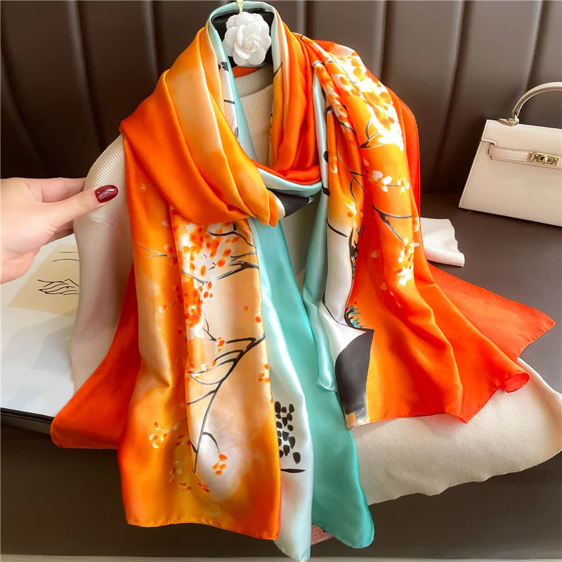 Fashion Luxury Silk Scarf Women Spring Autumn Leopard Print Scarves Wrap Bandanna Foulard Muffler Female Travel Sunscreen Shawl