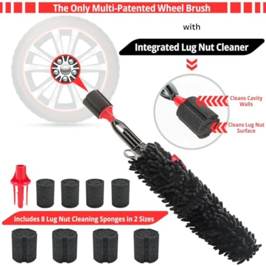 Wheel Cleaning Brush Car Detailing Kit - Rim Brush, Lug Nuts and Wheel Cleaner Brush Car Wash Kit -Tire Brushes for Cleaning Ri