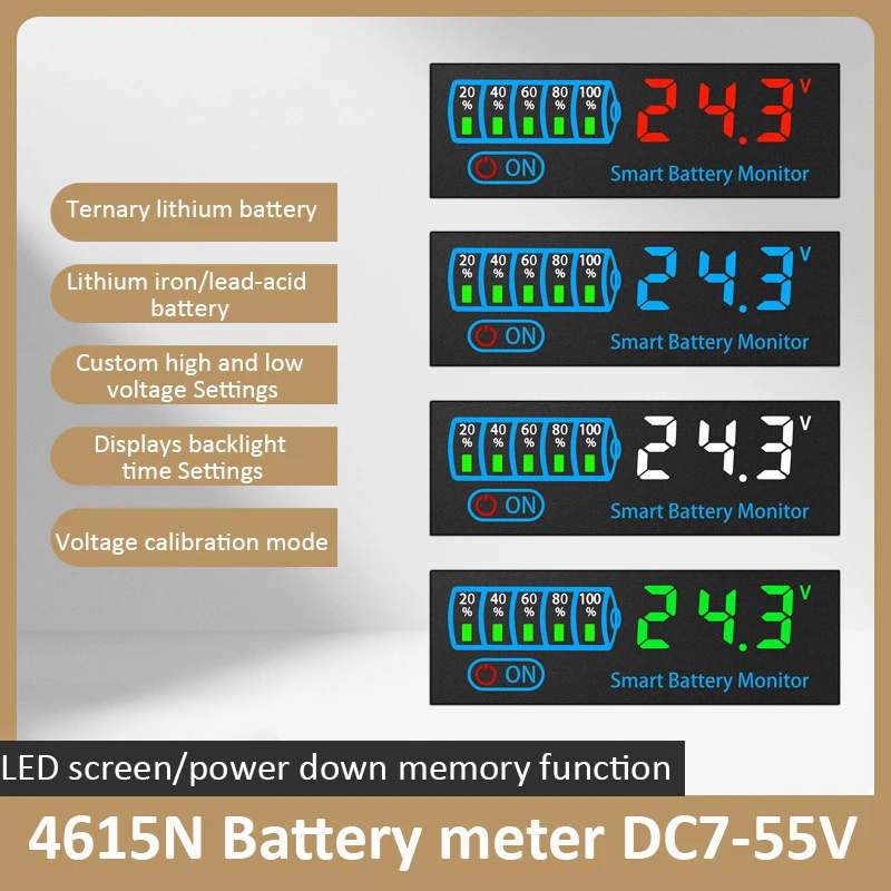 Smart Battery Level Indicator DC 7-40V/55V 4615N Lipo Lithium Lead Acid Battery Capacity Tester Battery Capacity Monitor Meter