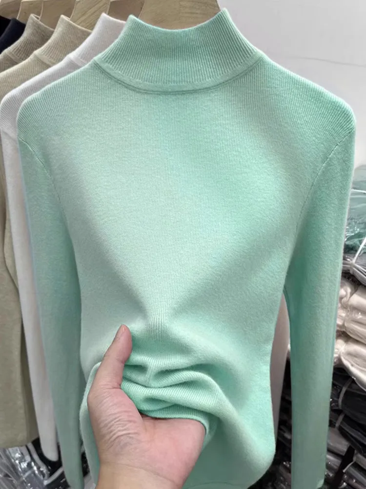 

Шикарный мятой свободный мягкий уютный вязаный свитер High Ne, женский весенний внутренний свитер, облегающий длинный топ све