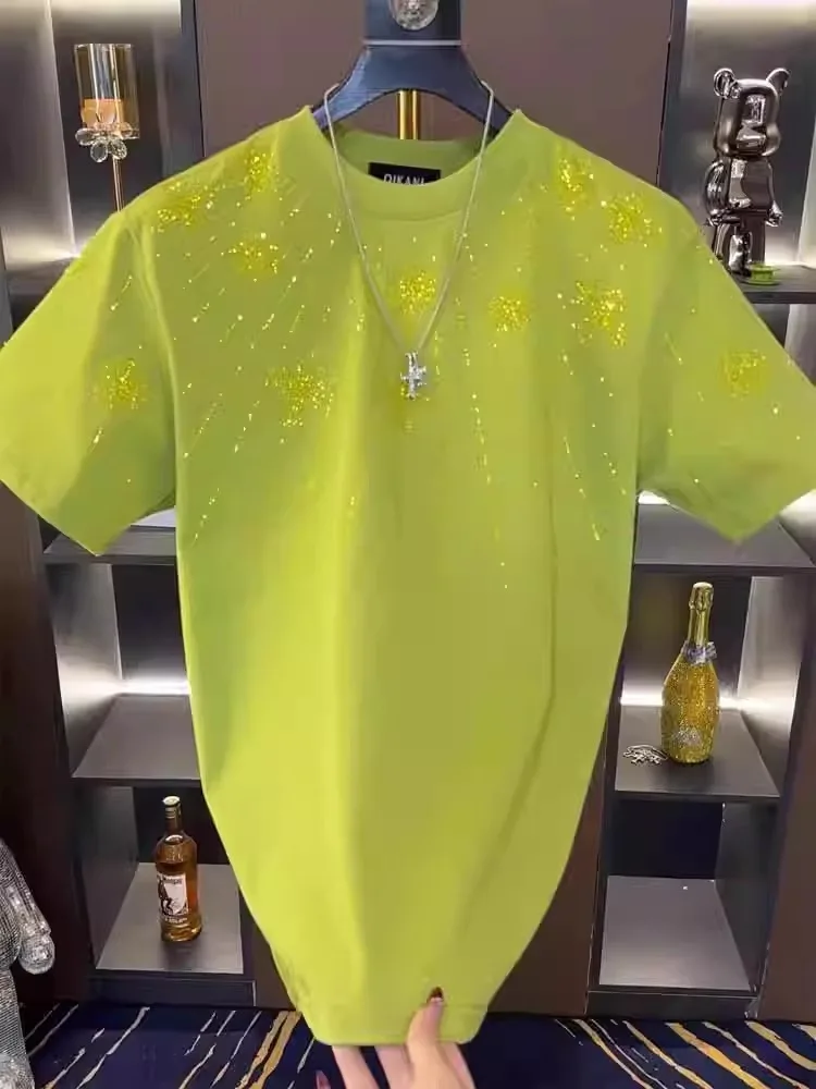 

Loose Casual ort Sve Men's Summer Ice Silk Thin Qui Dry Trendy Brand Heat-Pred Diamond round Ne High-End f Sle...