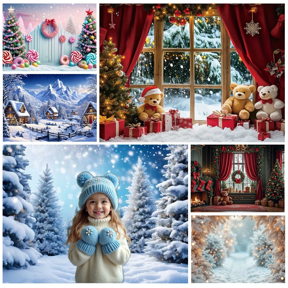 

MOON.QG Christmas Fireplace Photography Background Teddy Bear New Year Garland Backdrop Wallpaper Decoration Photobooth Portrait