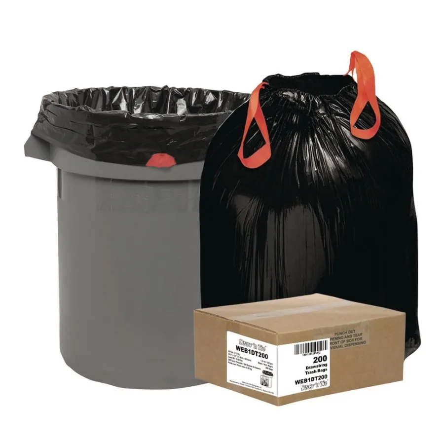 

30 gal. 1.2 Mil Heavy-Duty Drawstring Trash Bags in Black for Reliable Waste Management in Home Office and Commercial Settings