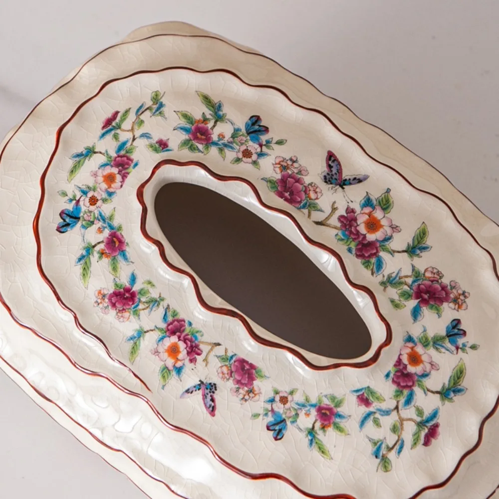 Vintage European Ceramic Tissue Box, Creative Stripe & Floral Design Napkin Holder, Home Decor Tabletop Storage for Living Room view 5