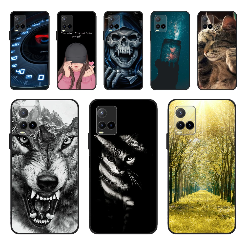 For vivo Y33s Case Y 33s Silicone Soft Painted Cat Black Covers for Vivo V2109 Y33S Back Case TPU Coque for VIVOY33s Cartoon