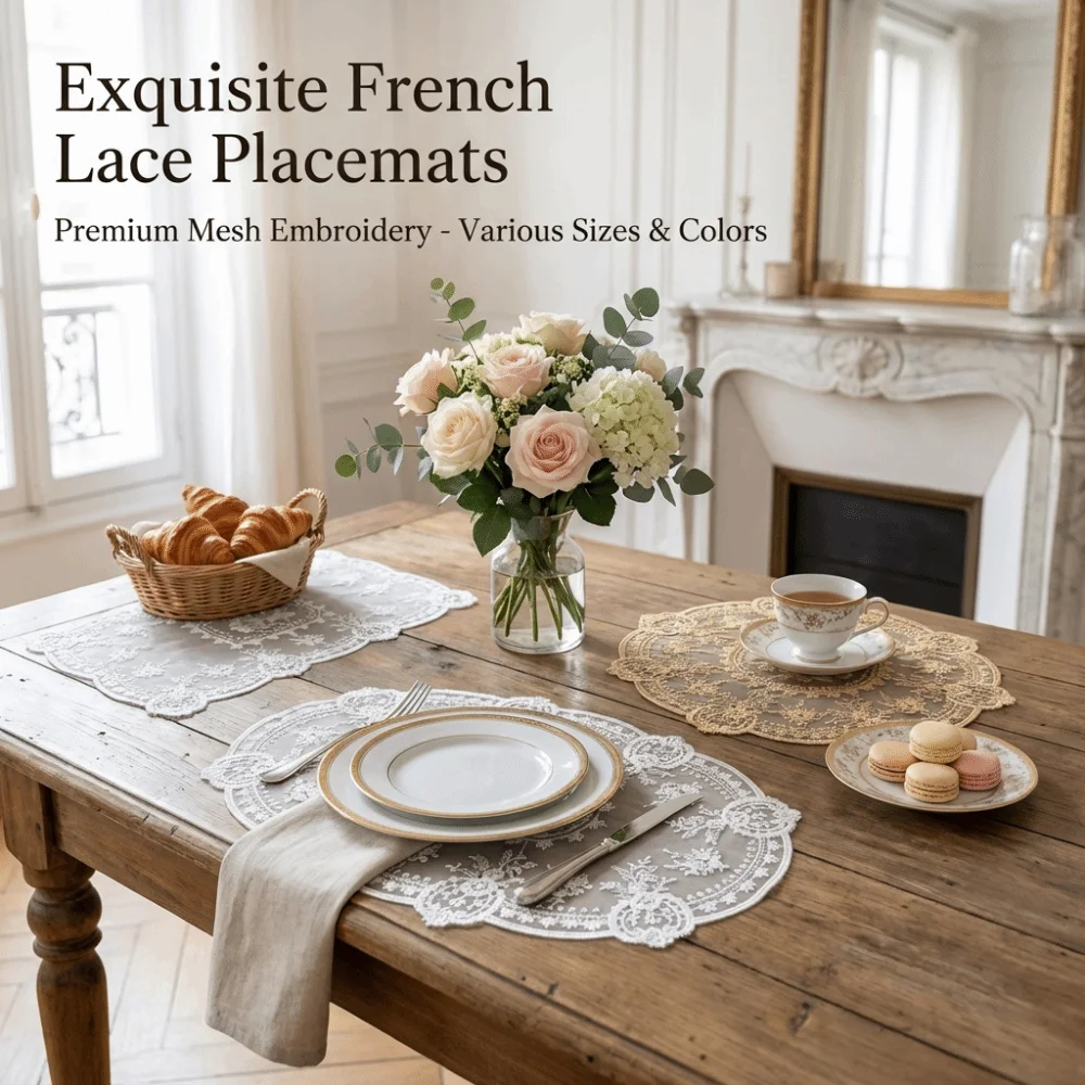 Elegant Embroidered Lace Table Mat Flower Embroidery Round Dining Table Cover Napkin Placemat Lace Table Cloth for Coffee Cup