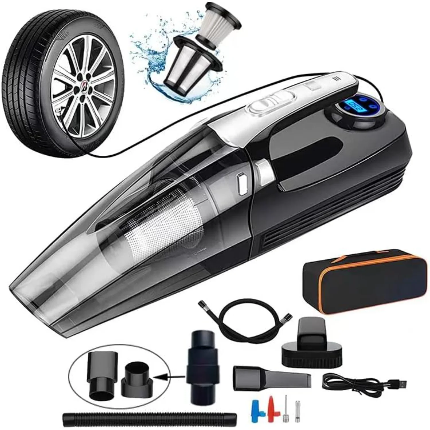 Upgraded 12000pa Cordless Rechargeable 4-in-1 Car Vacuum Cleaner, Strong Suction  Vacuum High Power Car Vacuum with LED Light, R