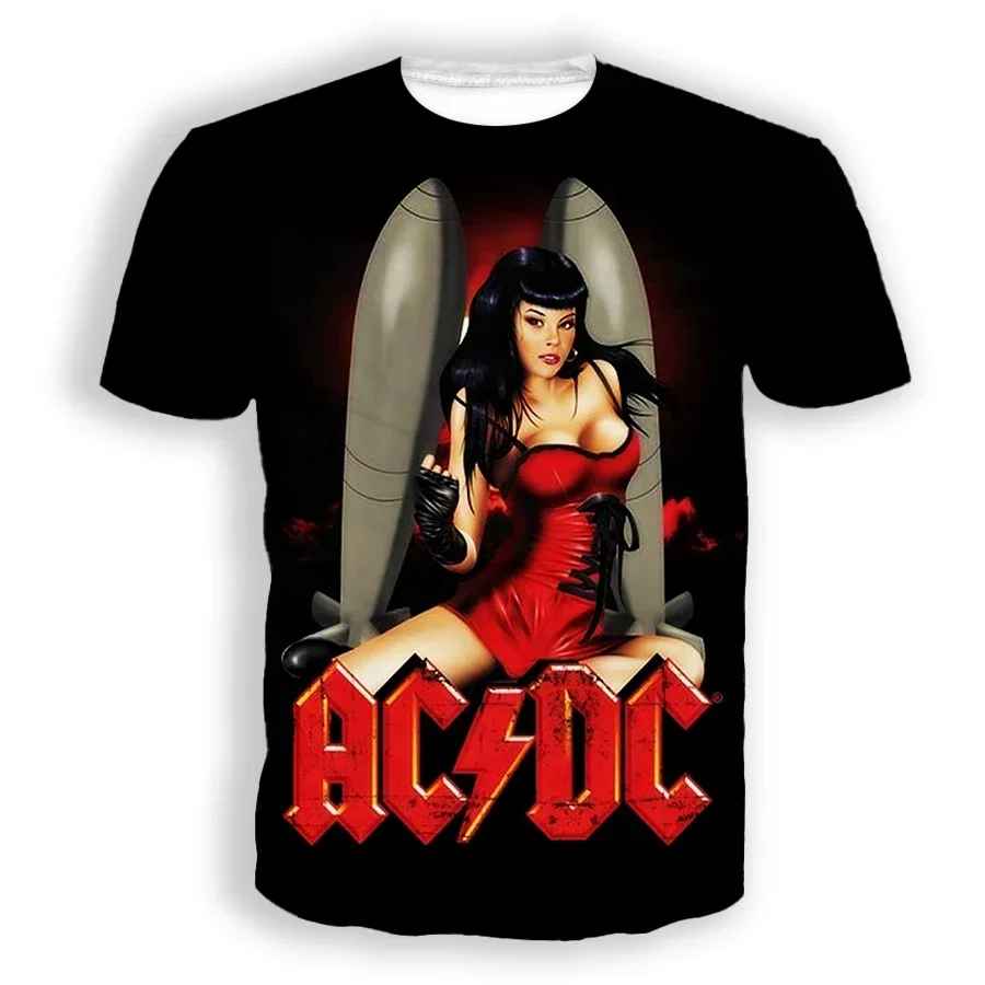 New Hot Selling Female/male 3D Printed AC DC Band Casual Hip Hop T-shirt Harajuku Style Loose Crew Neck Top Garment C3