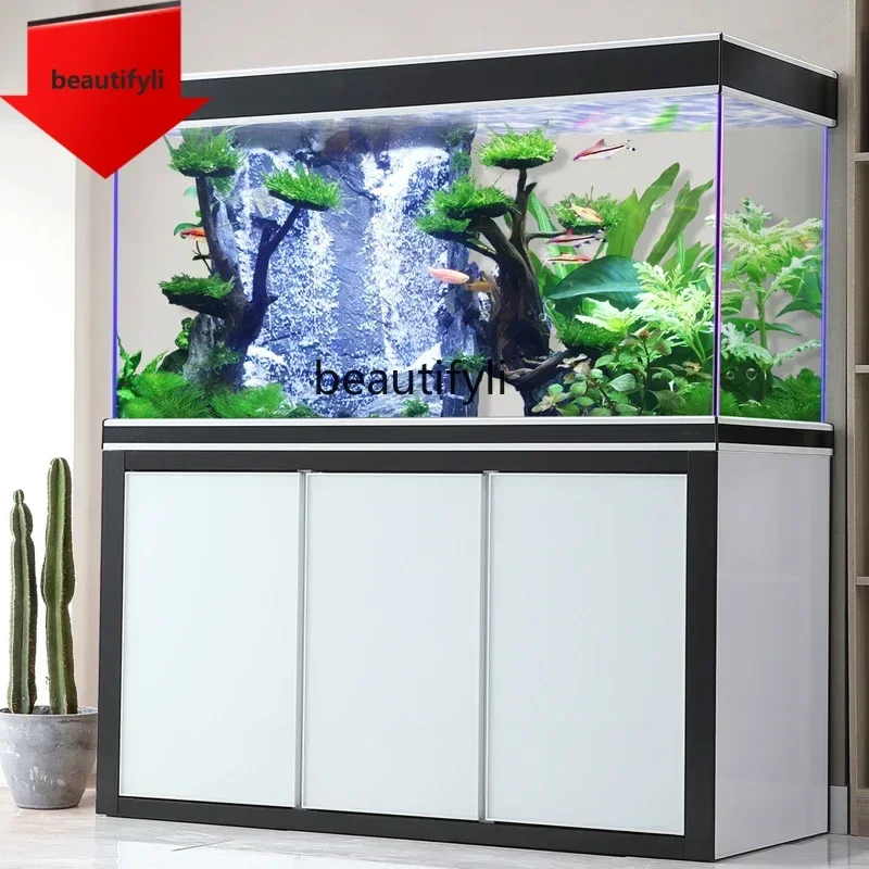

Q181 Living Room Office Large Ultra-White Glass Automatic Circulation Mute Bottom Filter Square Screen Fish Tank