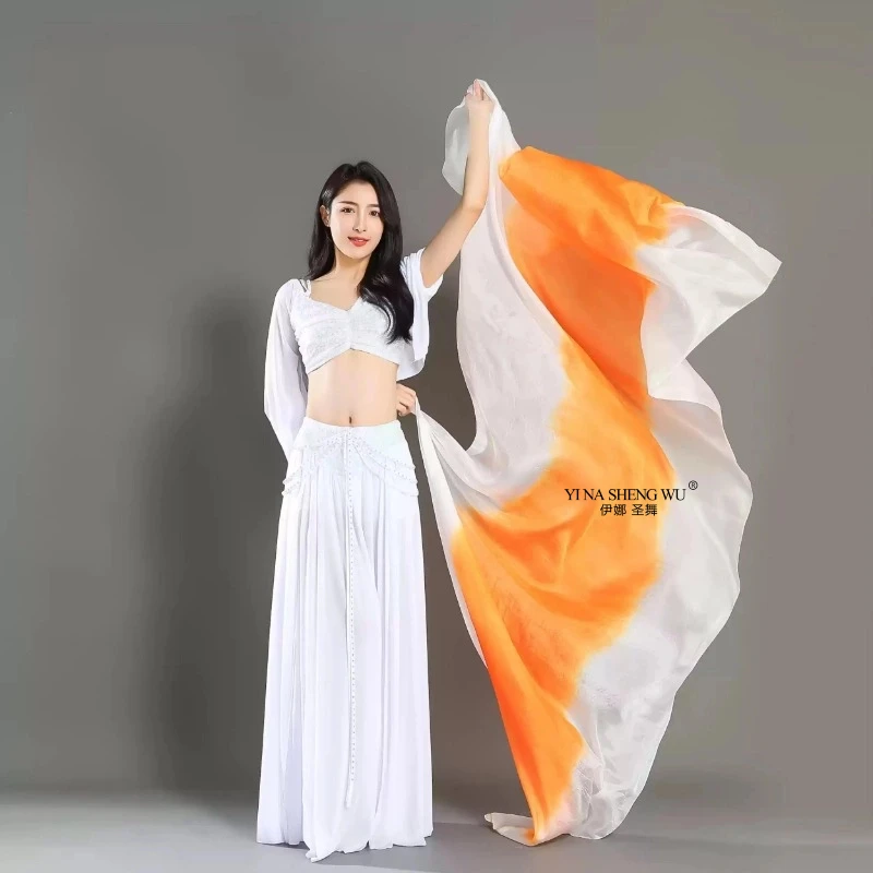 Voile de danse du ventre en soie véritable, 250x114cm (98.4x44.8 pouces), châle personnalisé en soie véritable teint à la main, dégradé de couleur, vente en gros