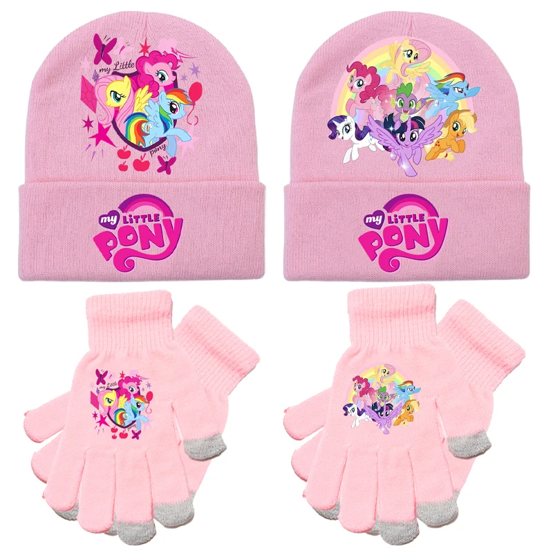 

Вязаная шапка My Little Ponys, перчатки для девочек, новая кавайная шапка с единорогом, варежки, детские зимние уличные теплые шапочки, перчатки, детский подарок