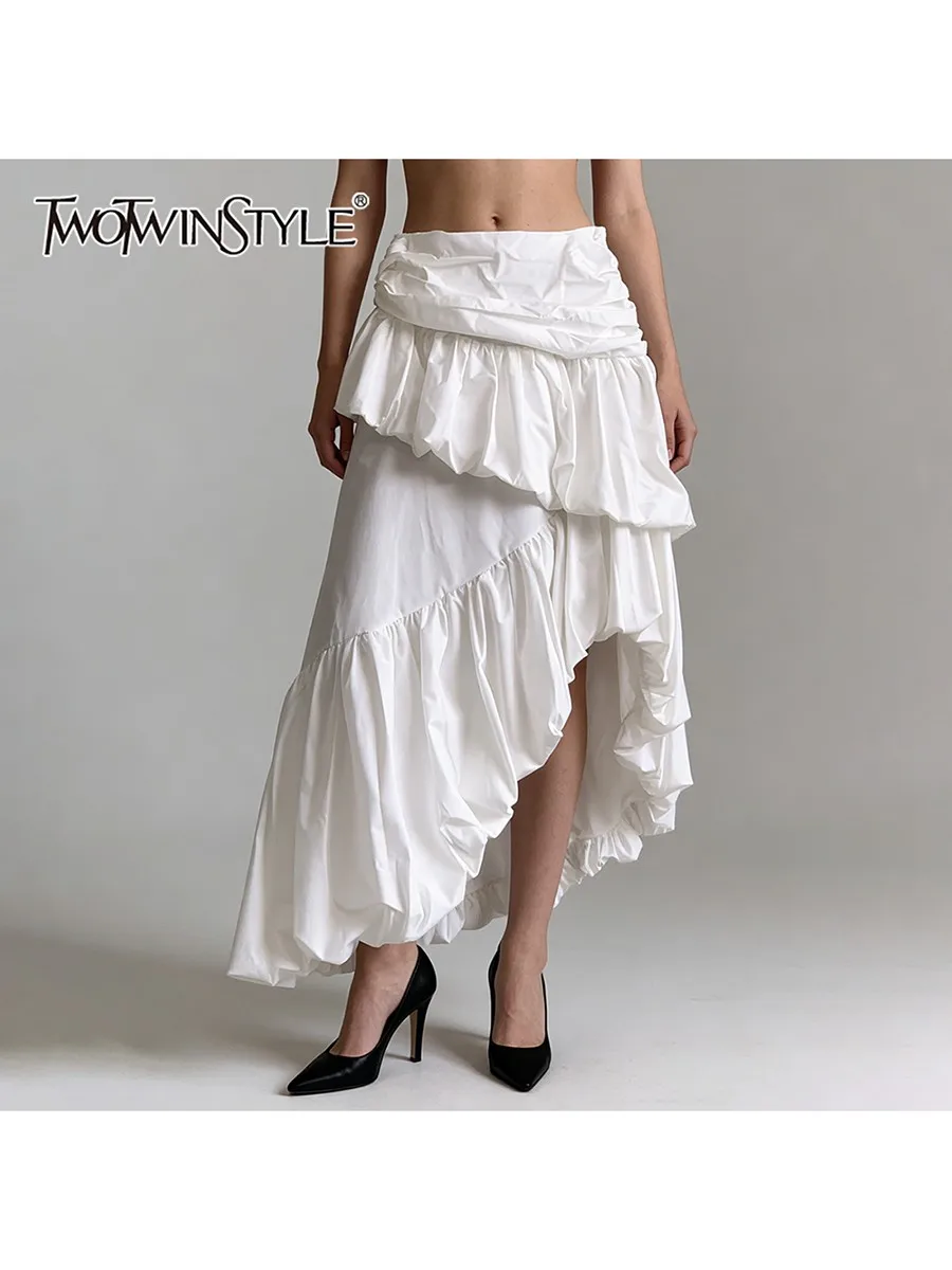 TWOTWINSTYLE Patchwork Folds Irregular Skirts for Women High Waist Solid Loose Minimalist Skirt Female Fashion Clothing New 2026