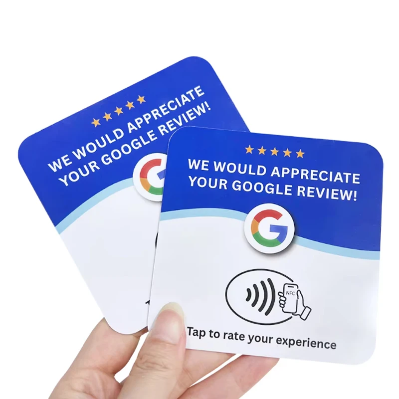 Square 100MM NFC Google Review PVC Plate Card Table Tap Tag Sticker With Tape On The Back
