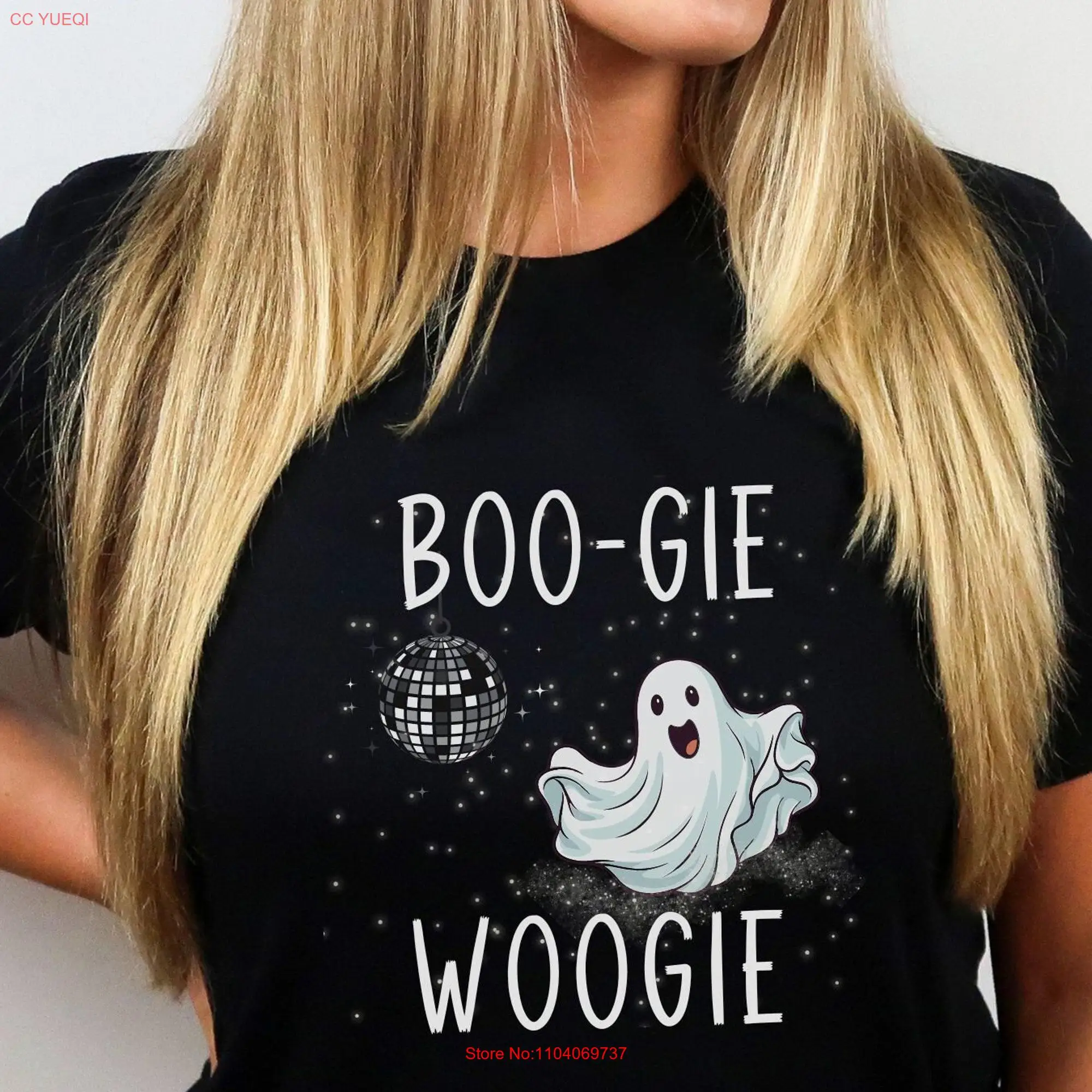 Boogie Woogie GhosT T Shirt Dancing Halloween Cute for Women Spooky Season Funny long or short sleeves