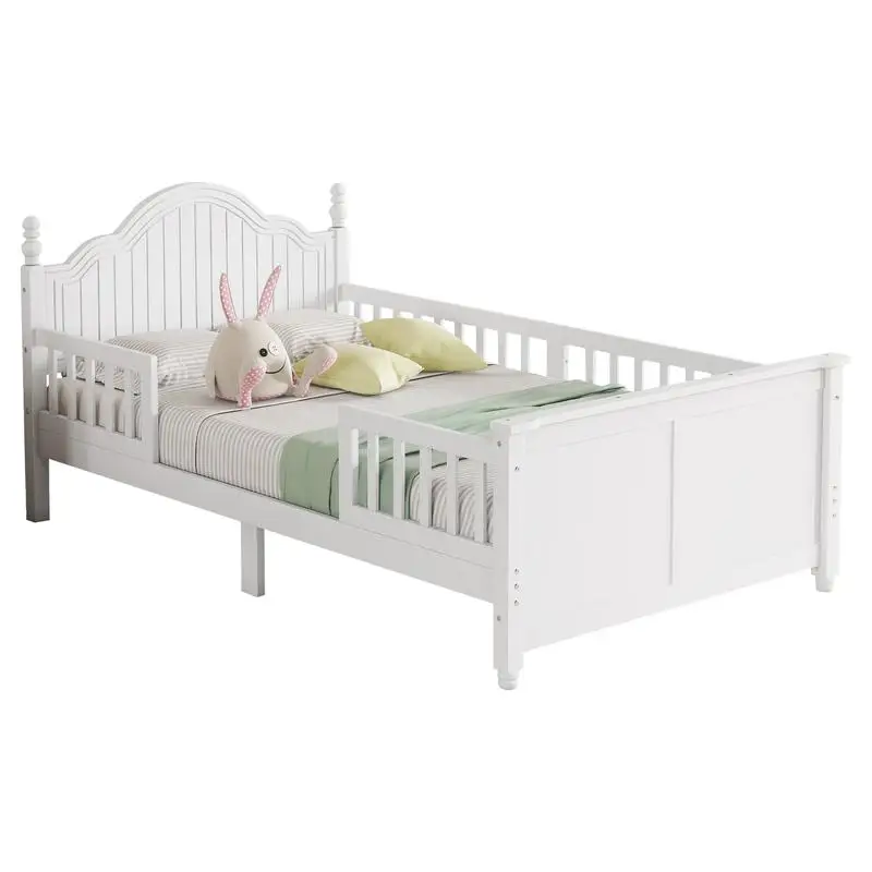 سرير خشبي بمنصة مزدوجة للأطفال مع لوح أمامي ولوح للقدمين، أبيض، وصول متوقع 2025/09/30 #5