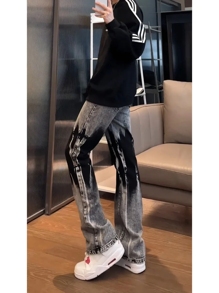 

Мужские джинсы-стрейч прямого кроя, узкие, в американском стиле, для весны и осени, с эффектом окрашивания и выцветания