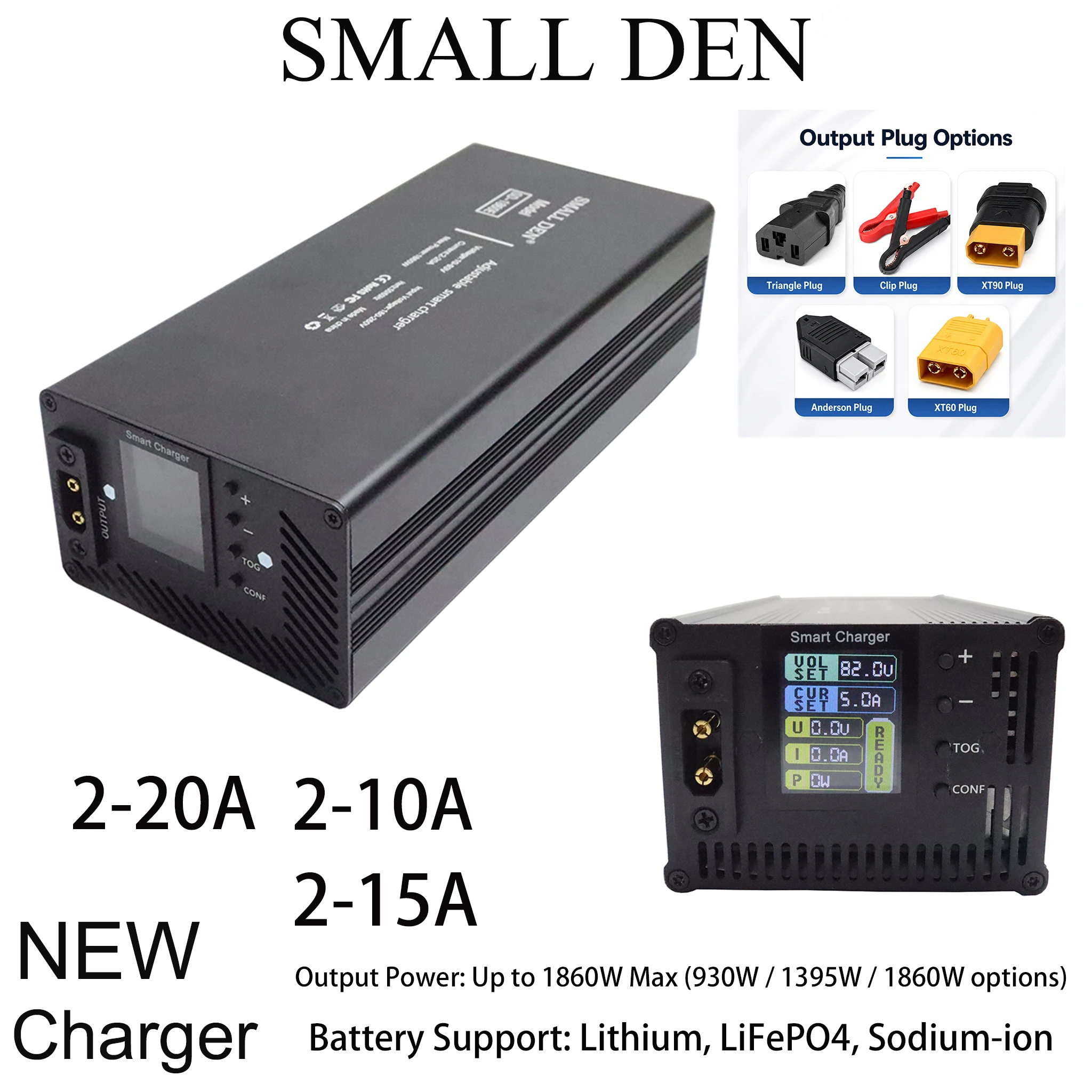 SMALL DEN SD-1395E Universal Smart Charger 10V-93V 15A Max 1395W Variable Voltage Current with LCD Display – CE RoHS Certified