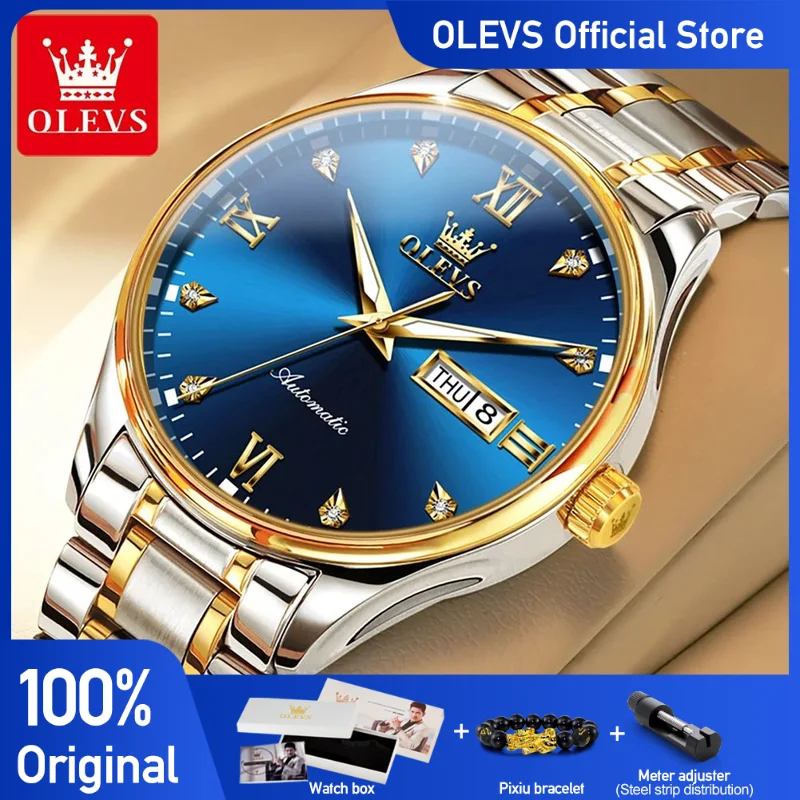 

OLEVS Men's Watches Simple Casual Automatic Mechanical Wristwatch Waterproof Stainless Steel Luminous Watch for Man Date Week