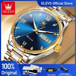 OLEVS Men's Watches Simple Casual Automatic Mechanical Wristwatch Waterproof Stainless Steel Luminous Watch for Man Date Week