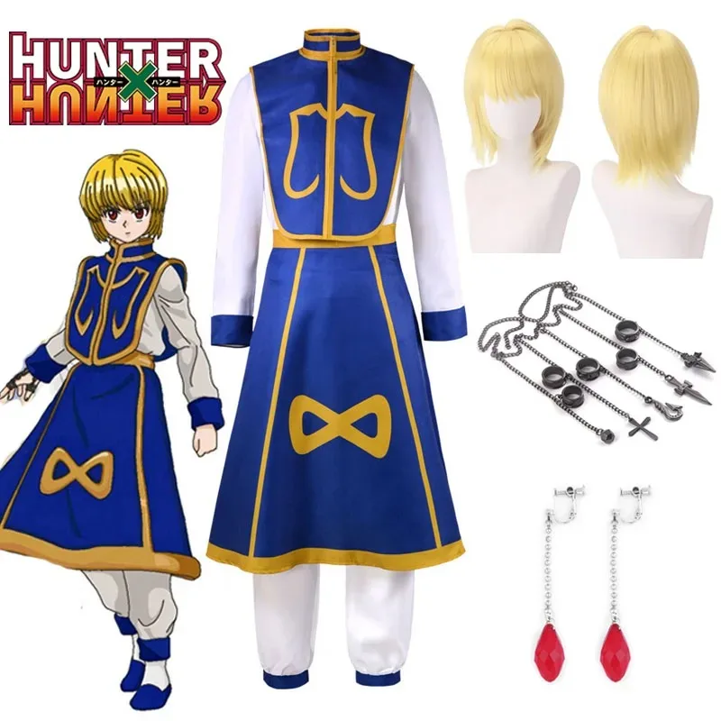 Anime Manga Hunter x Hunter Kurapika Cosplay Costume Wig Fingers Rings Chain Earrings Anime Uniforms Halloween Party Outfits