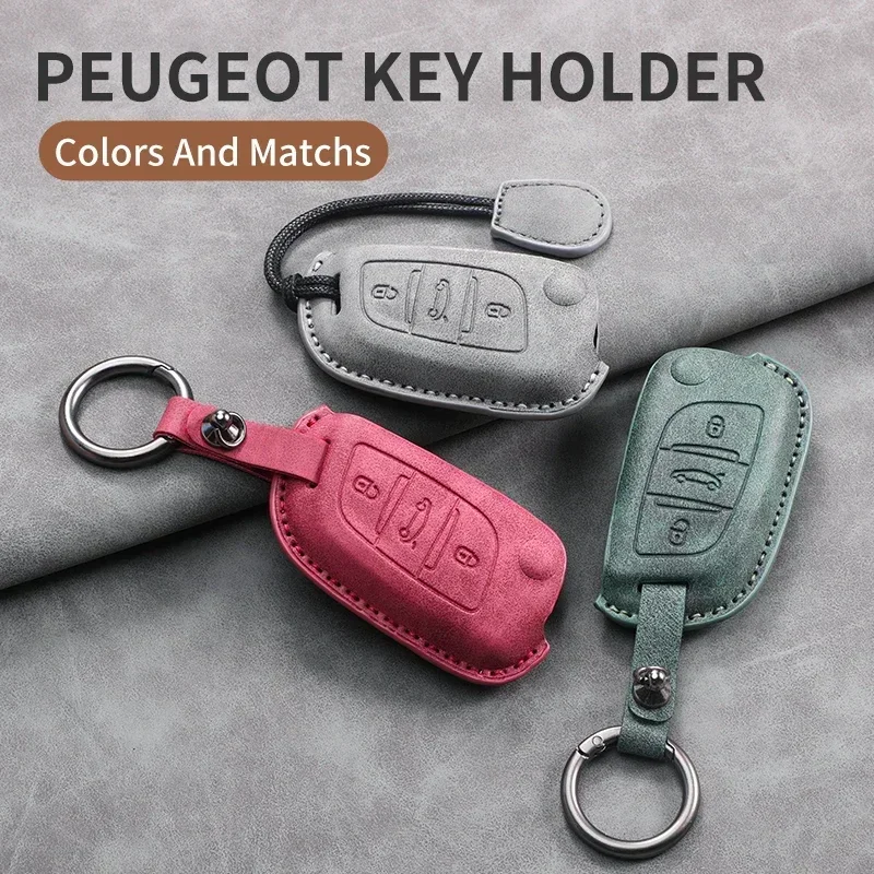 

Leather Car Flip Key Case Cover For Peugeot 208 308 408 508 2008 3008 4008 5008 306 407 807 For Citroen C1 C3 C4 CACTUS C6 C8