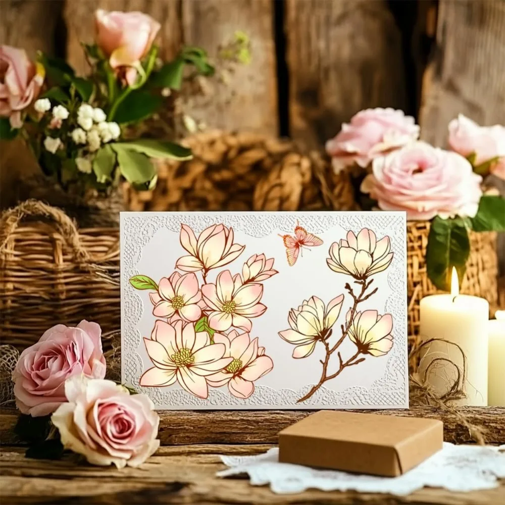 1pc Magnolia Flower Clear Stamps Plants Transparent Silicone Stamps for Crafting Card Album Decoration Embossed Paper Crafts