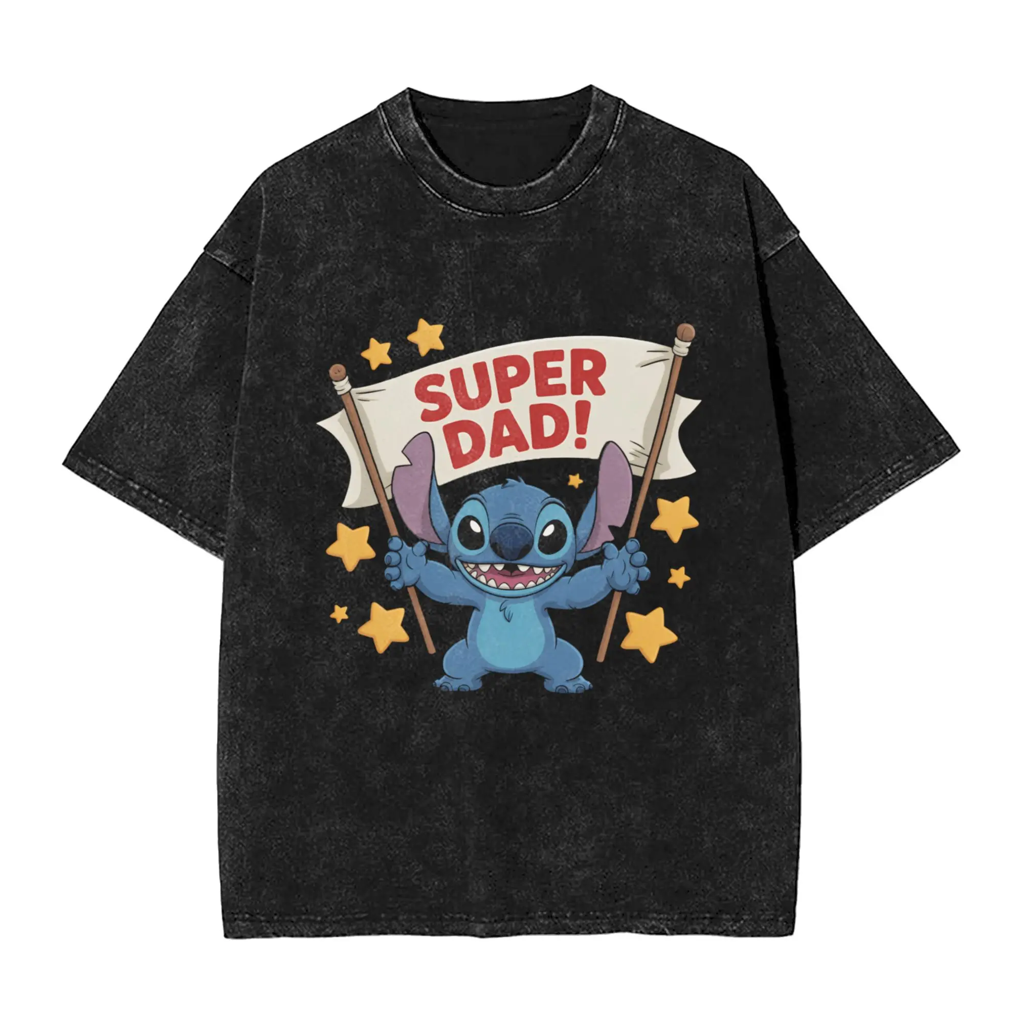 

Men's T-Shirt Stitch Washed T-Shirts Hip Hop Super Dad Summer Tee Shirt Streetwear Design Cotton Tops Gift Idea