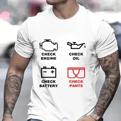 Oversized Men T Shirt Check Engine Oil Battery Print Harajuku T-shirt Hip-hop Summer Streetwear Mechanic Repair T-shirt Y2k Top