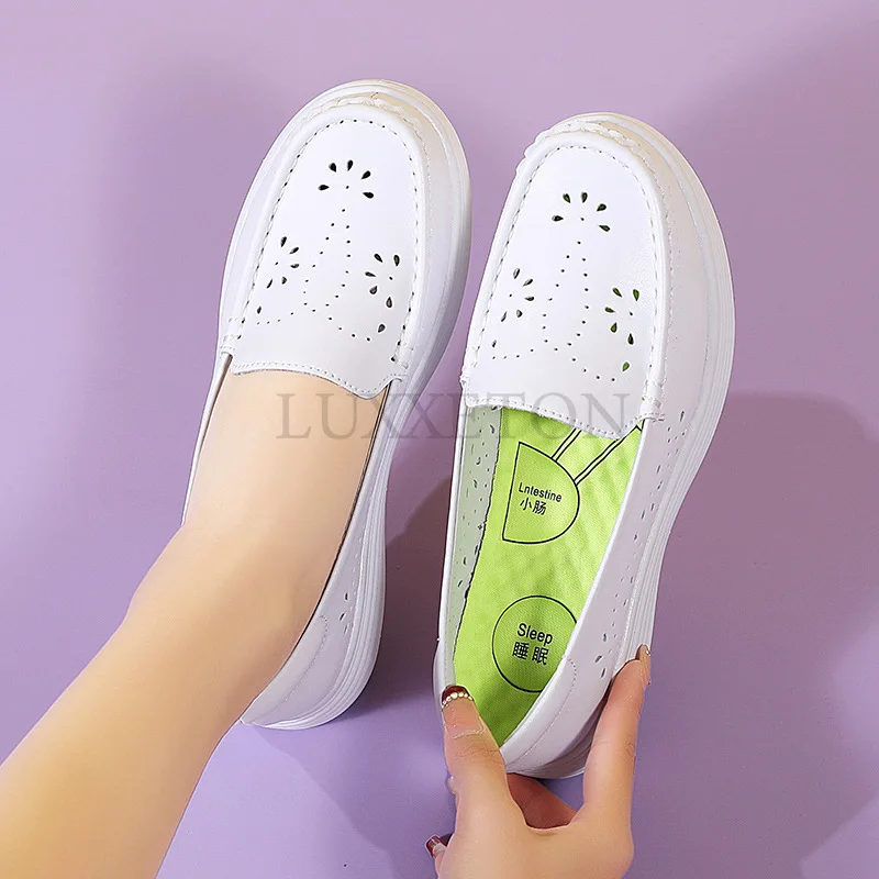 Summer New All Match Female Nurse Shoes Shallow Mouth Breathable Non Slip Soft Sole Non Tiring Feet Medical Work Shoes