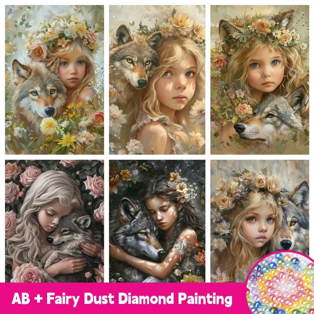 

AB Fairy Dust Diamond Painting DIY Little Girl And Wolf Mosaic art Cross Stitch Embroidery Home Personality Gift Decoration